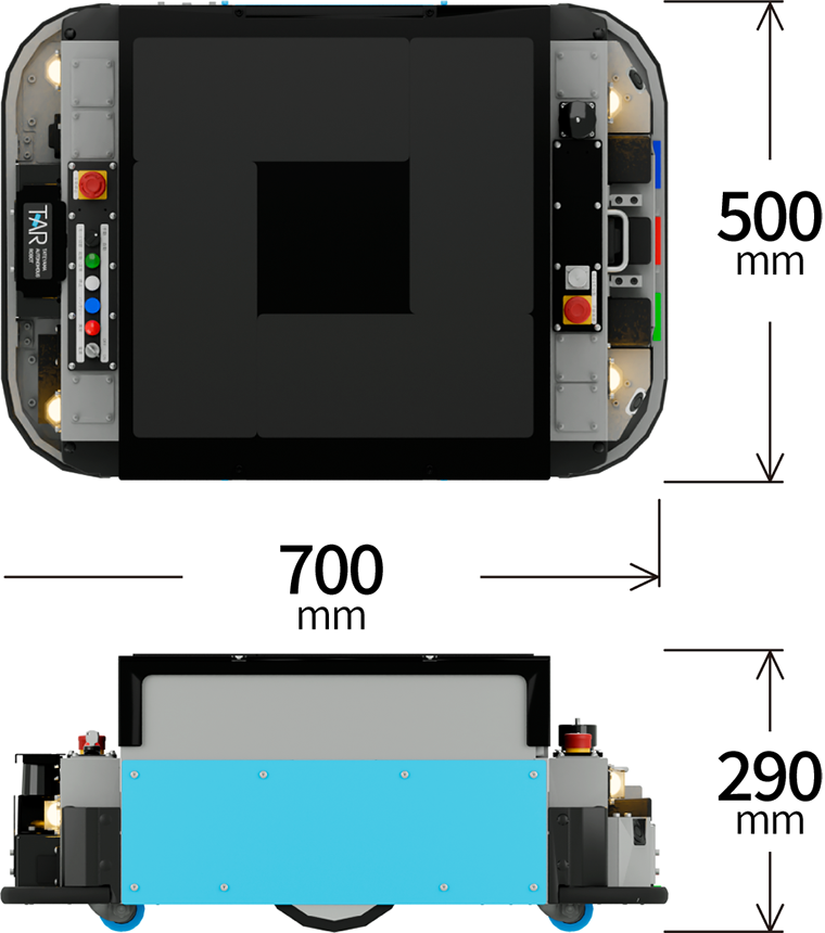 自律走行搬送ロボット、低床型AGV・AMR 外形寸法図